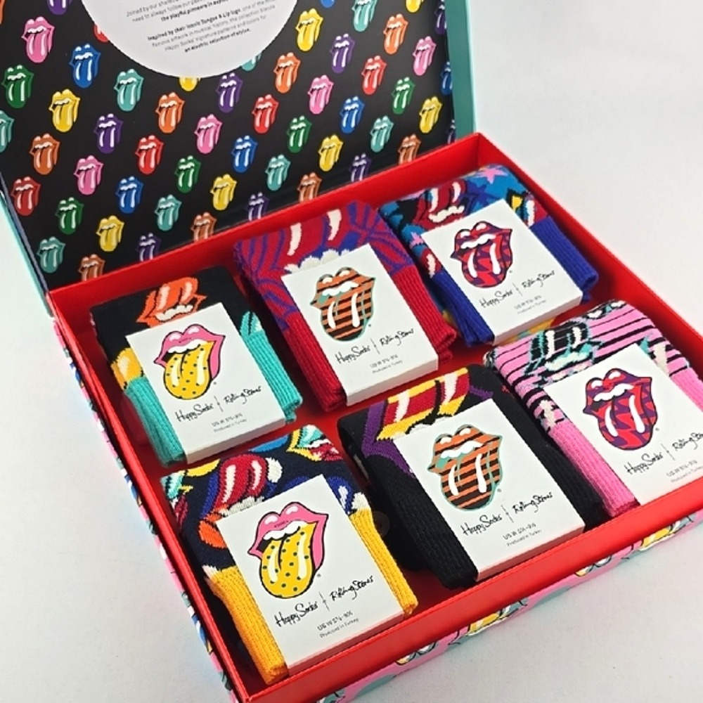 Happy Socks x Rolling Stones Women's 6 Pairs Sock Gift Box Set Cotton 5.5-9.5